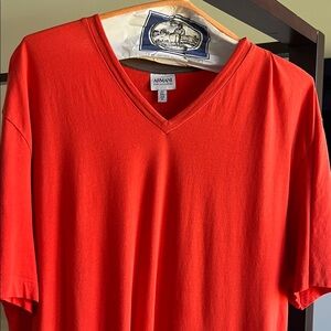 Giorgio Armani Men's Bright Orange V-Neck Tee